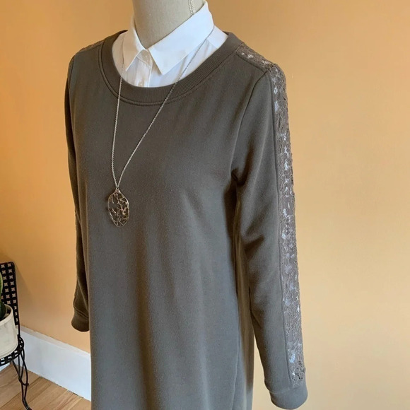 SANDWICH Olive Lace Sweatshirt Shift Dress Size M - Picture 9 of 15